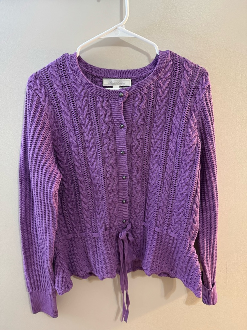 Purple Cable-Knit Button Cardigan Sweater - Women Brooks Brothers